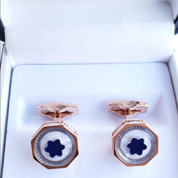 New Montblanc Rose Gold Coated Pearl Cufflinks - Picture 2 of 4